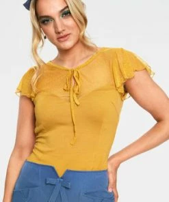 Voodoo Vixen Samantha Polka Mesh Top -ROCKABILLY TOPS Shop samantha mustard mesh top tpa 2470 02.1077 300x