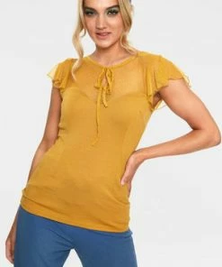 Voodoo Vixen Samantha Polka Mesh Top -ROCKABILLY TOPS Shop samantha mustard mesh top tpa 2470 04.1077 300x