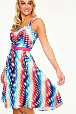 Voodoo Vixen Serene Rainbow Gingham Flare Dress With Pleated Bustline 6 Voodoo Vixen Serene Rainbow Gingham Flare Dress With Pleated Bustline - Image 4