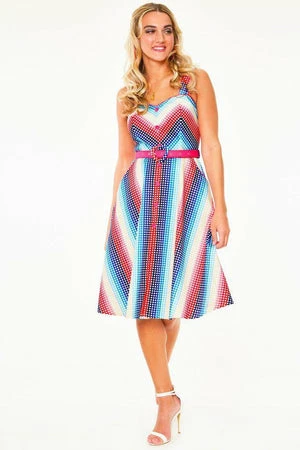 Voodoo Vixen Serene Rainbow Gingham Flare Dress With Pleated Bustline 3 Voodoo Vixen Serene Rainbow Gingham Flare Dress With Pleated Bustline