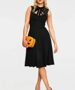 Voodoo Vixen Skye Black Spider Web Tie Neck Dress -ROCKABILLY TOPS Shop skye black spider web tie neck dress dra 9414 02.1050 300x