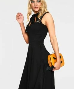 Voodoo Vixen Skye Black Spider Web Tie Neck Dress -ROCKABILLY TOPS Shop skye black spider web tie neck dress dra 9414 03.1050 300x