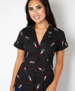 Voodoo Vixen Skylar Lipstick Embroidery Shirt