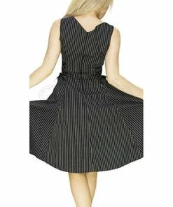 Dr Faust Slimming Pinstripe Black & White Midi Dress - Gianna -ROCKABILLY TOPS Shop slimming pinstripe black white midi dress gianna dr faust 2 300x