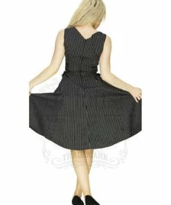 Dr Faust Slimming Pinstripe Black & White Midi Dress - Gianna -ROCKABILLY TOPS Shop slimming pinstripe black white midi dress gianna dr faust 3 300x