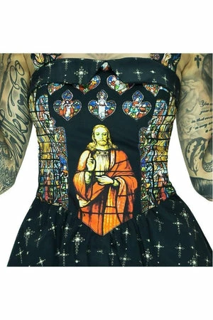 Dr Faust Stained Windows Pattern Jesus Mini Dress - Jillian 5 Dr Faust Stained Windows Pattern Jesus Mini Dress - Jillian - Image 3