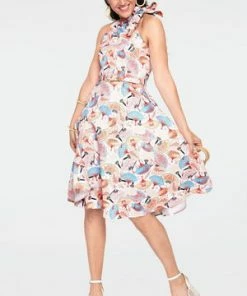 Voodoo Vixen Tabby High Neck Fan Print Summer Dress -ROCKABILLY TOPS Shop tabby high neck fan print summer dress dra 8682 02.917 300x