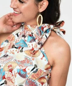 Voodoo Vixen Tabby High Neck Fan Print Summer Dress -ROCKABILLY TOPS Shop tabby high neck fan print summer dress dra 8682 04.917 300x