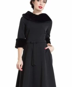 Voodoo Vixen Tabitha Black Faux Fur Collar Dress -ROCKABILLY TOPS Shop tabitha black faux fur collar dress voodoo vixen 3 300x