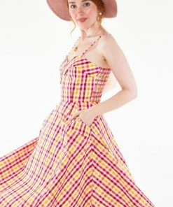 Voodoo Vixen Tami Sweetheart Neckline Flare Dress In Gingham