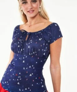 Voodoo Vixen Marina Salt Boat Print Short Sleeve Top -ROCKABILLY TOPS Shop tpa 2351 bi 05 300x
