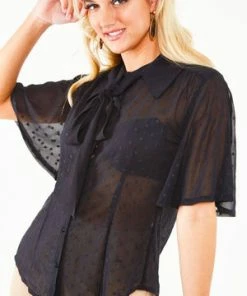 Voodoo Vixen Pussy Bow Top With Flutter Sleeves -ROCKABILLY TOPS Shop tpa 2363 bi 05 300x