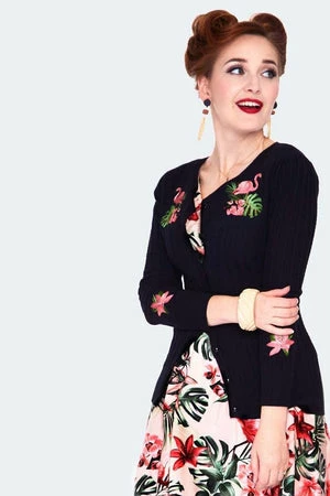 Voodoo Vixen Tropical Flamingo Emb Cardigan 3 Voodoo Vixen Tropical Flamingo Emb Cardigan