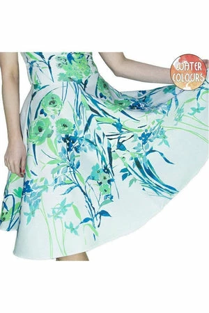 Dr Faust Turquoise Flowers White Midi Dress - Ophelia 5 Dr Faust Turquoise Flowers White Midi Dress - Ophelia - Image 3