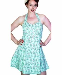 Dr Faust Vintage Petite Pink Flamingo Light Blue Mini Dress - Liana