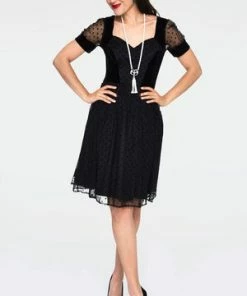 Voodoo Vixen Vonda Velvet Polka Dot Burnout Flared Dress -ROCKABILLY TOPS Shop vonda velvet polka dot burnout flared dress dra 9229 02.927 300x