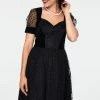 Voodoo Vixen Vonda Velvet Polka Dot Burnout Flared Dress