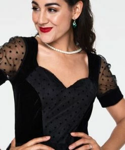 Voodoo Vixen Vonda Velvet Polka Dot Burnout Flared Dress -ROCKABILLY TOPS Shop vonda velvet polka dot burnout flared dress dra 9229 04.927 300x