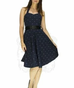 Dr Faust White Anchors Nautical Navy Midi Dress - Gabriella