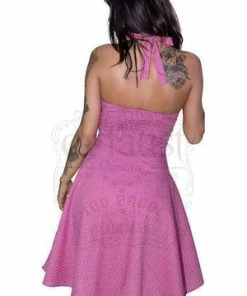 Dr Faust White Polka Dot Yale Blue Retro Midi Dress - Thalia 5 Dr Faust White Polka Dot Yale Blue Retro Midi Dress - Thalia -ROCKABILLY TOPS Shop white polka dot bubblegum pink vintage midi dress thalia dr faust 2 300x