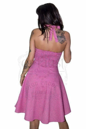 Dr Faust White Polka Dot Yale Blue Retro Midi Dress - Thalia 4 Dr Faust White Polka Dot Yale Blue Retro Midi Dress - Thalia - Image 2