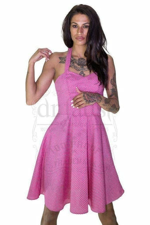 Dr Faust White Polka Dot Yale Blue Retro Midi Dress - Thalia 3 Dr Faust White Polka Dot Yale Blue Retro Midi Dress - Thalia