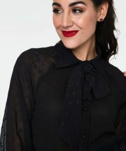 Voodoo Vixen Winona Neck Tie Chiffon Blouse -ROCKABILLY TOPS Shop winona black neck tie chiffon blouse tpa 2260 03.948 300x