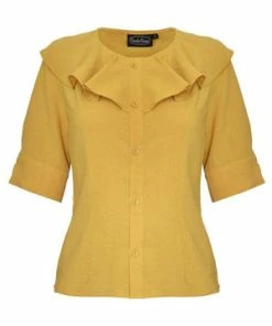 Voodoo Vixen Yan Blouse With Frill -ROCKABILLY TOPS Shop yan blouse with frill voodoo vixen 4 300x